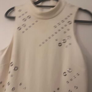 Cream Sleeveless Top with Silver Accents